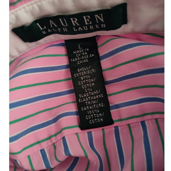 Lauren Ralph Lauren Button Up Shirt Half Sleeve Roll Cuff Collared Striped Large - Picture 3 of 9